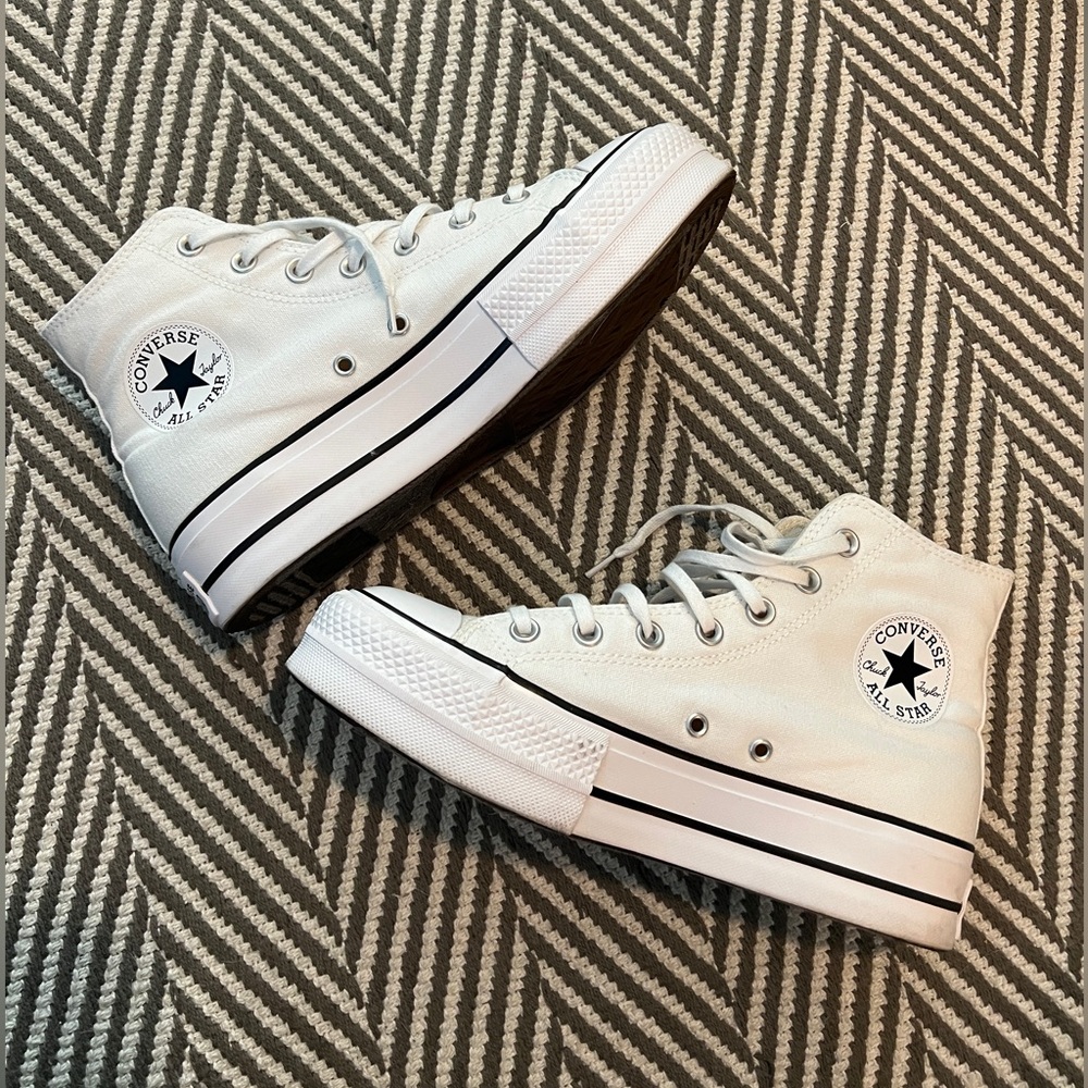 White Platform Converse All-Stars High Tops, Size 8.5